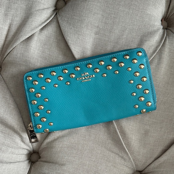 Coach Handbags - Coach Blue Studded Zip Wallet NWOT